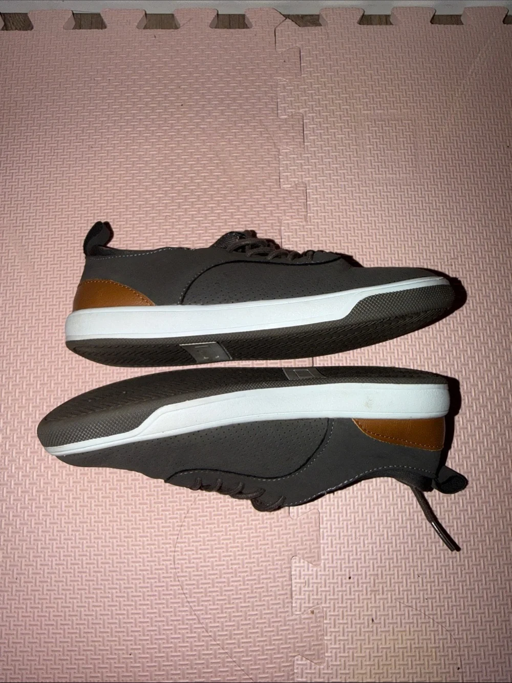 Kids Casual Gray Lace-Up Sneakers with Brown Accent (Size: 3 Youth)